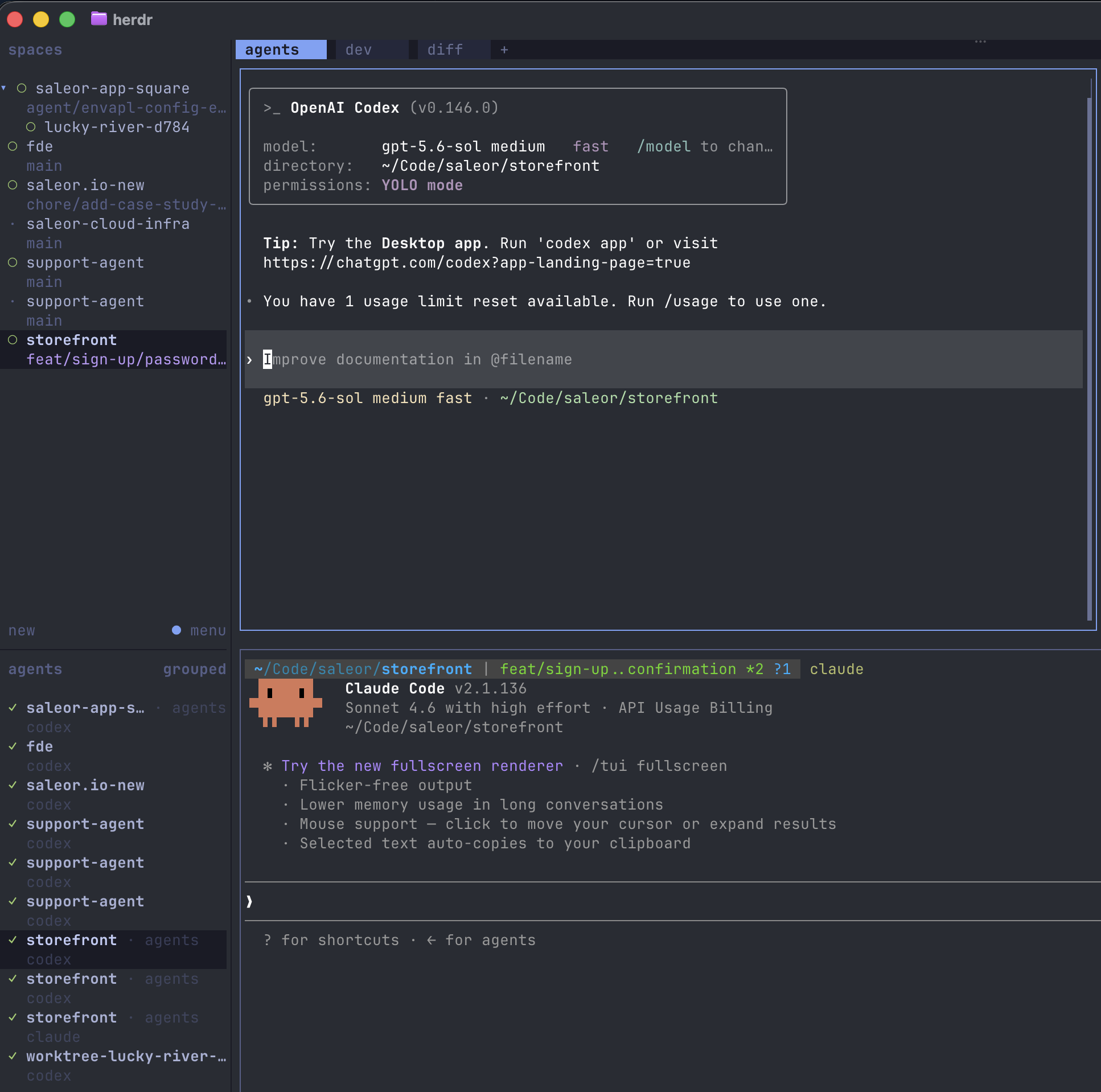 Herdr terminal multiplexer with several agent sessions